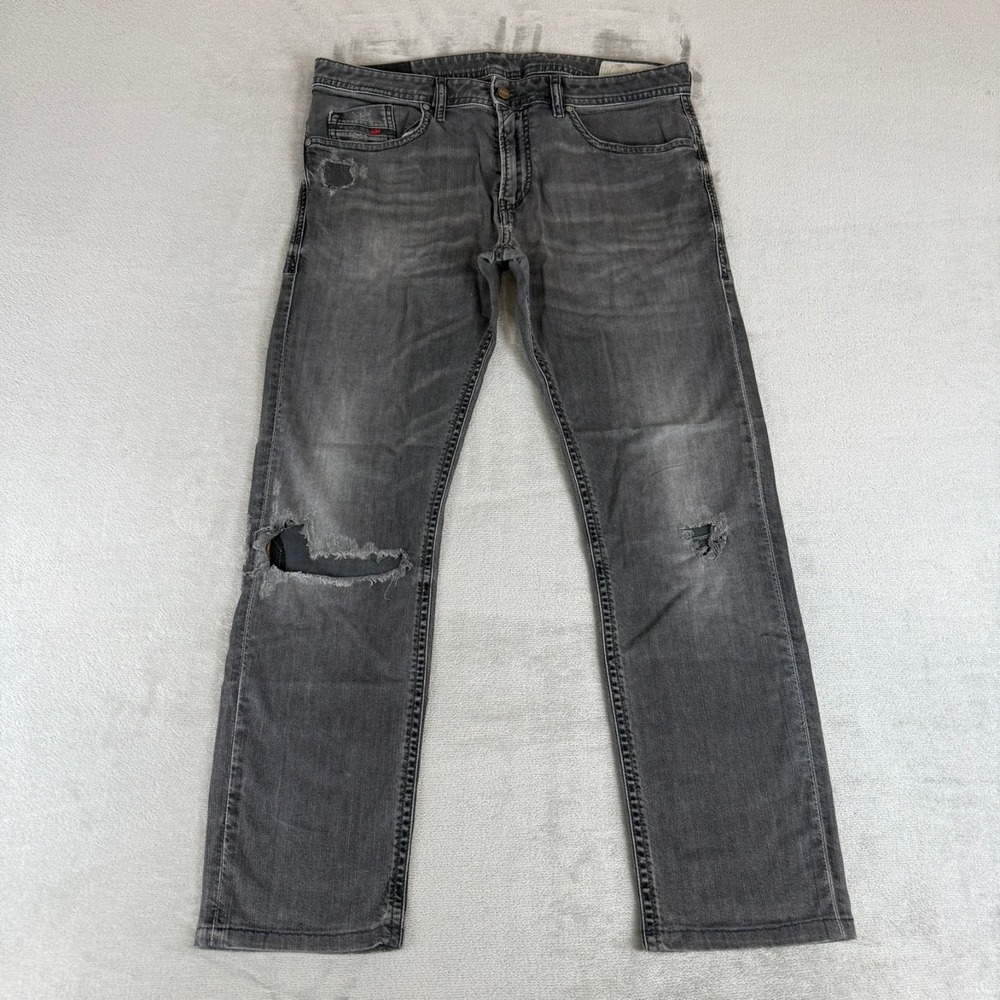 Diesel Thommer Slim Skinny Jeans Mens 33x29 Faded Black Denim Distressed Stretch
